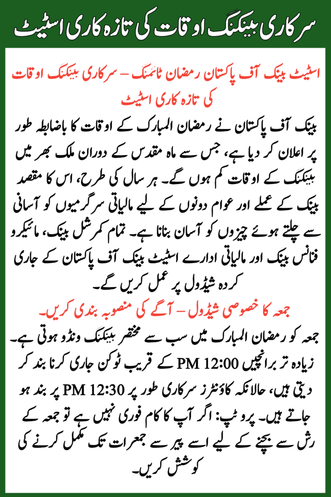 State Bank of Pakistan Ramadan Timing